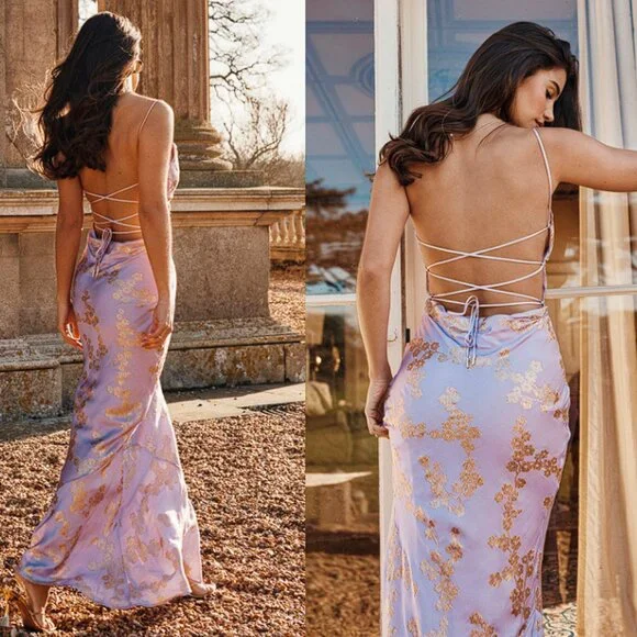 HOUSE OF CB 'Capriana' Orchid Jacquard Satin Gown NWOT - Picture 5 of 10